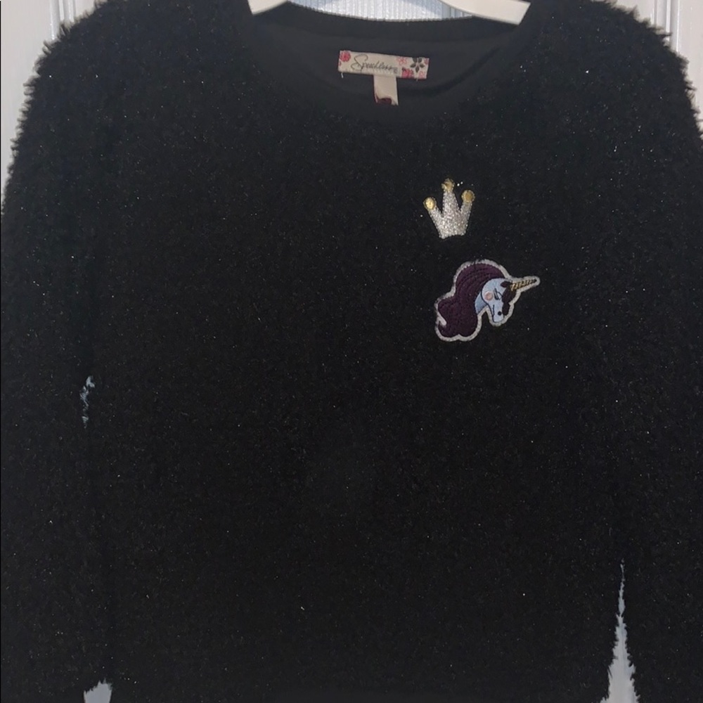 Black Fuzzy Sweater with Patches